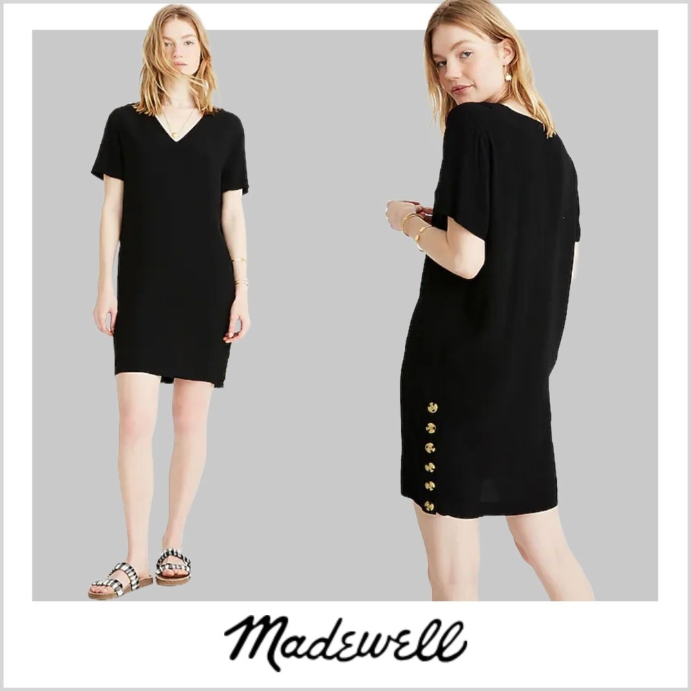 Women's Madewell Side-Button Easy Dress | Black | Sz:‎ XXS